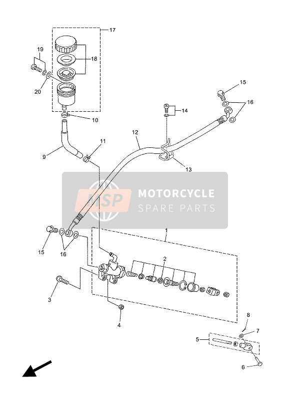 Yamaha TZR50 2003 Cilindro maestro trasero para un 2003 Yamaha TZR50